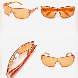 RARE Vntg Y2K Orange Shield Wrap Sunglasses
